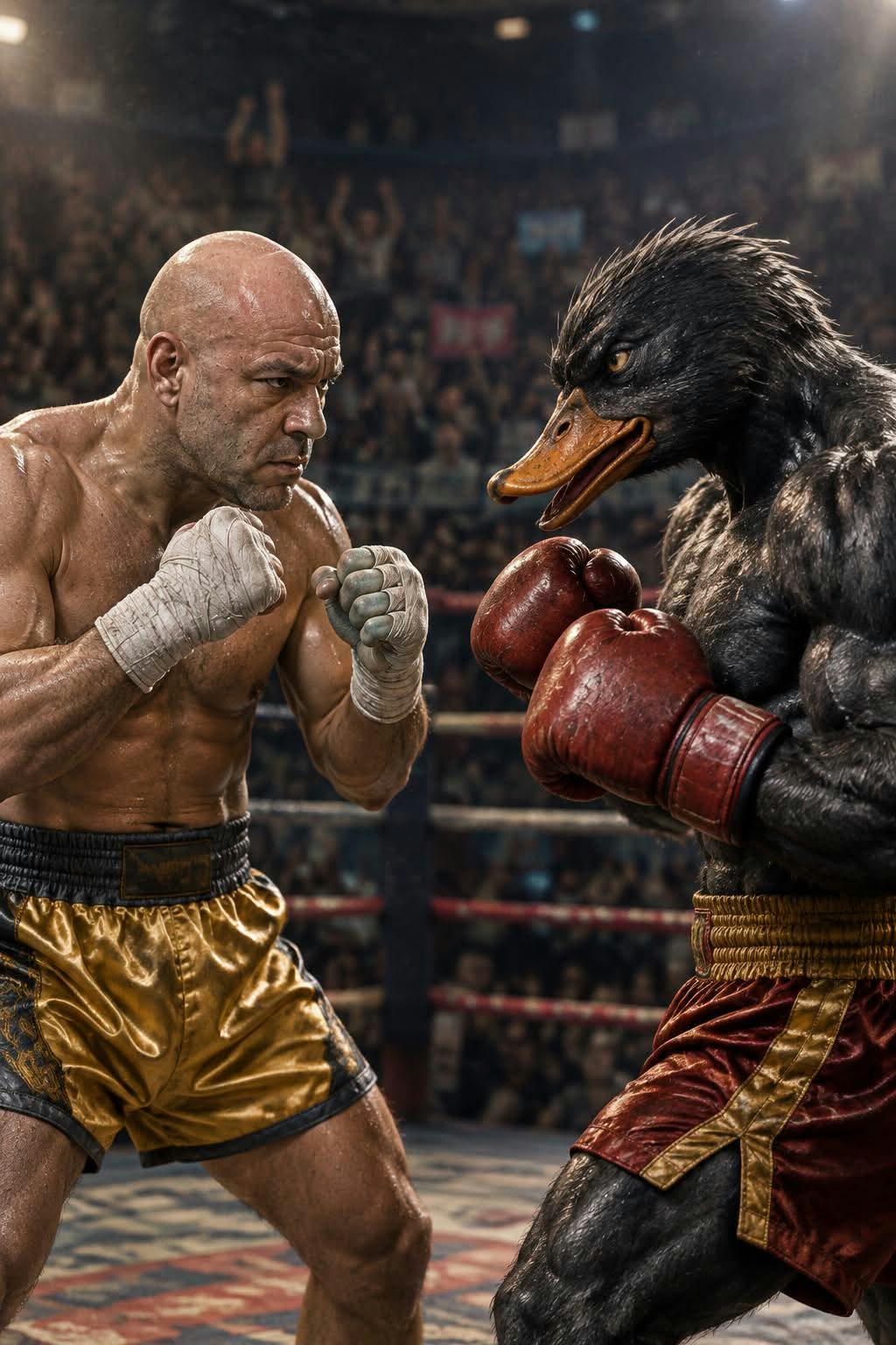 Photorealistic Muay Thai Fight with an Anthropomorphic Duck