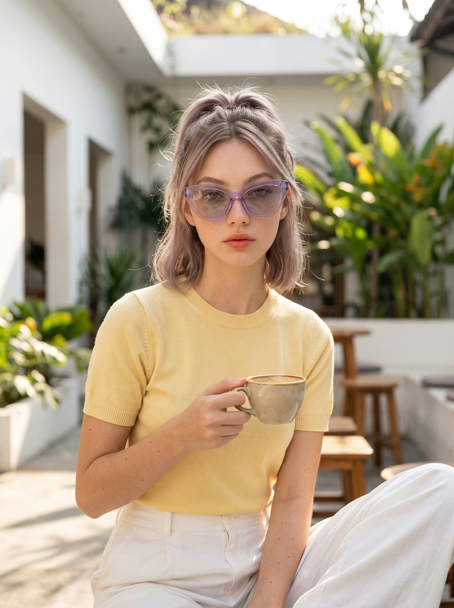 Warm Café Courtyard Fashion Portrait