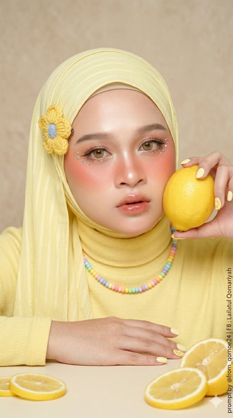 Young Woman in a Lemon-Themed Hijab Portrait