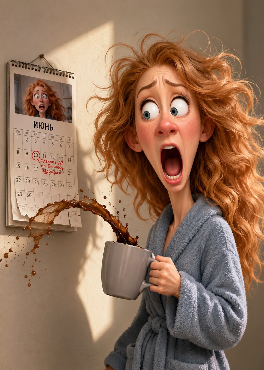 Panicked Morning: 3D Character and Calendar Scene