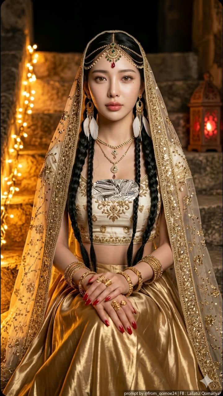 Golden Hijab Portrait on a Lantern-Lit Staircase output 4