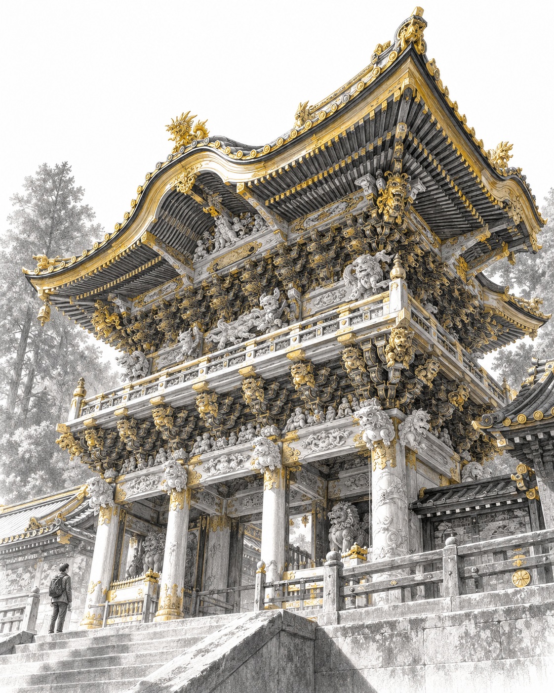 Graphite and Shell-Gold Landmark Drawing output 3