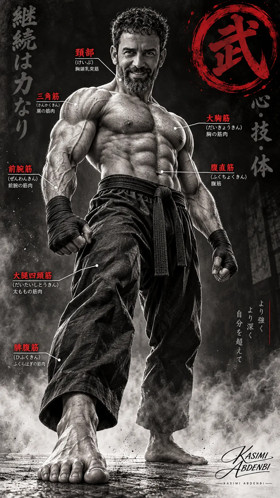 Monochrome Manga Fighter Anatomy Poster output 1