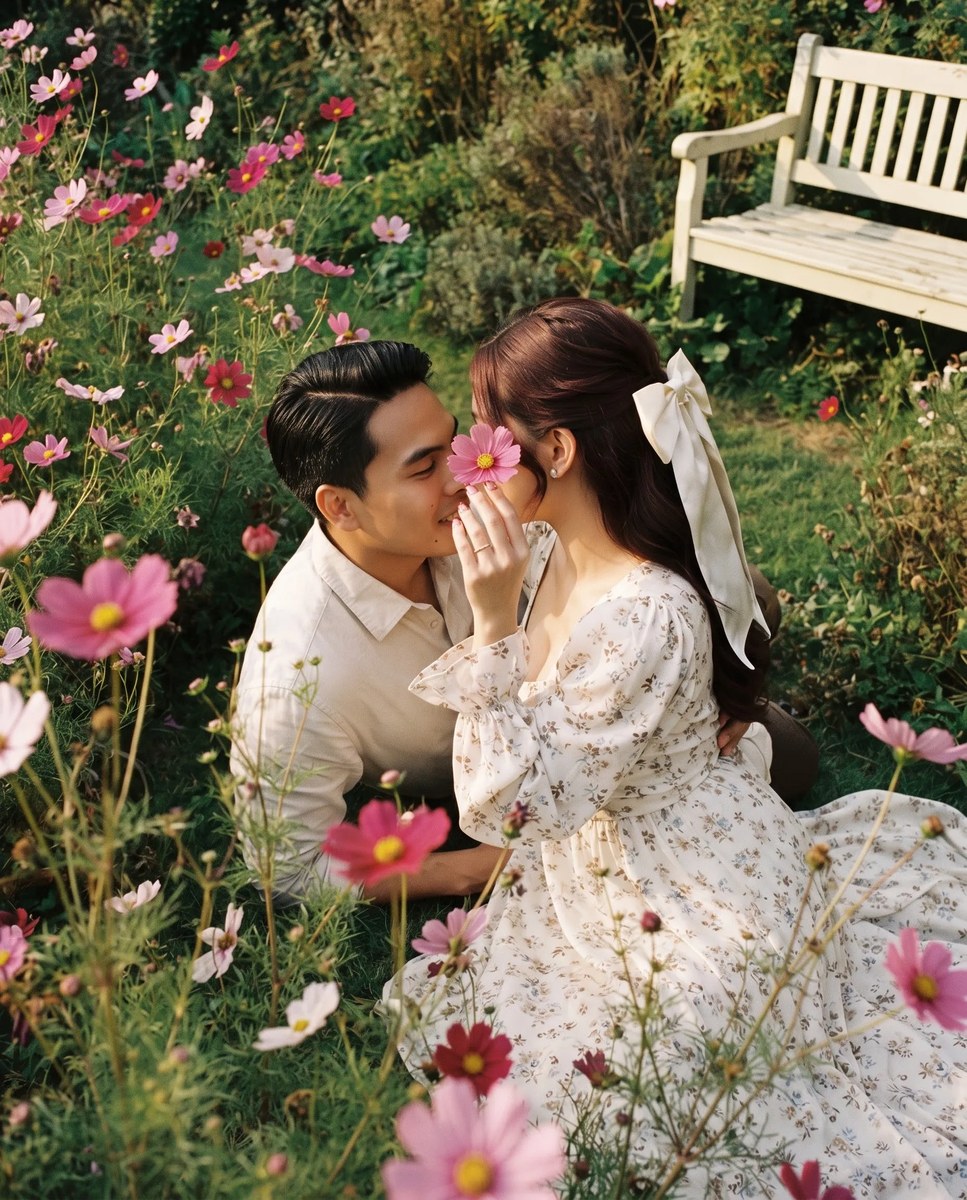 Vintage Romantic Couple in a Cosmos Garden output 6