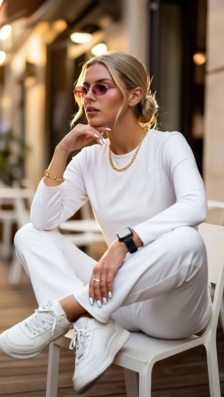 All-White Café Terrace Fashion Portrait output 1