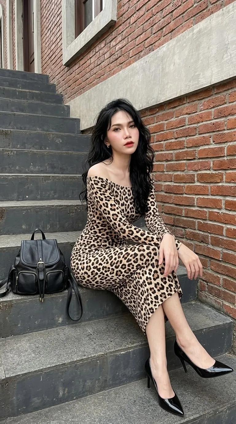 Urban Vintage Leopard-Print Fashion Portrait