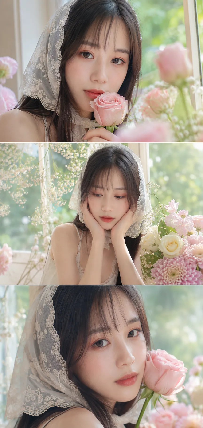 Dreamy Korean Beauty Portrait Triptych output 1