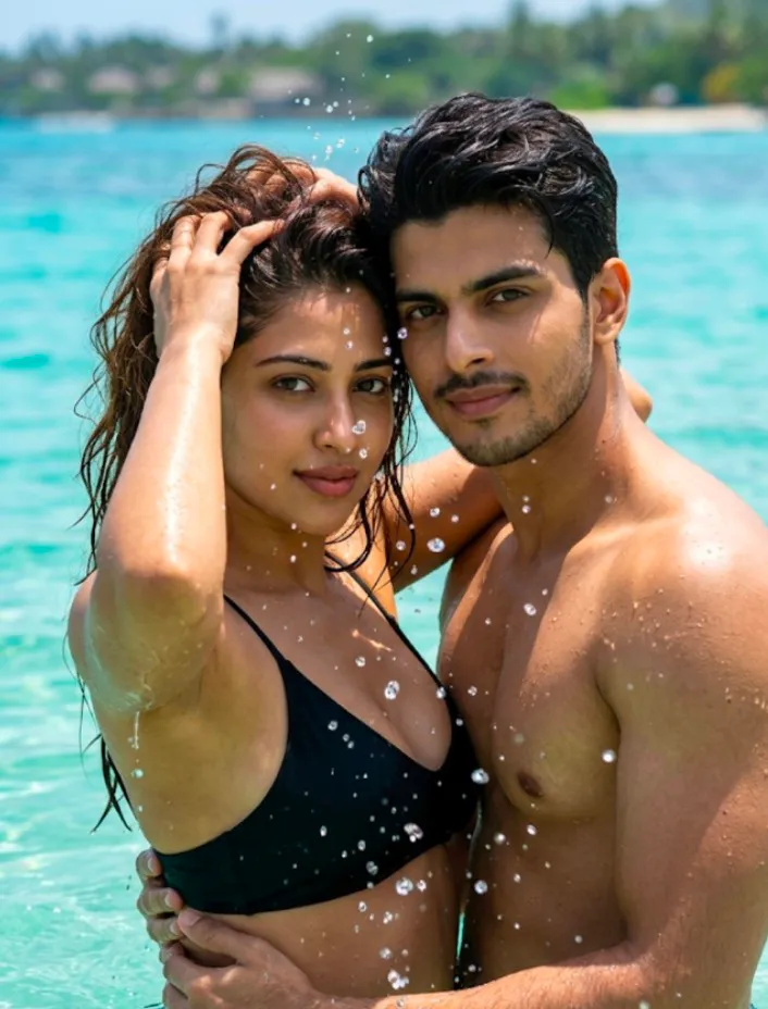 Photorealistic Couple in Turquoise Ocean Water