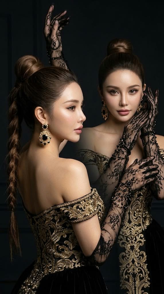 Black-and-Gold Couture Dual-Pose Editorial