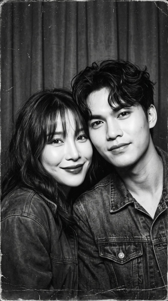 Vintage Black-and-White Couple Photobooth Portrait output 5