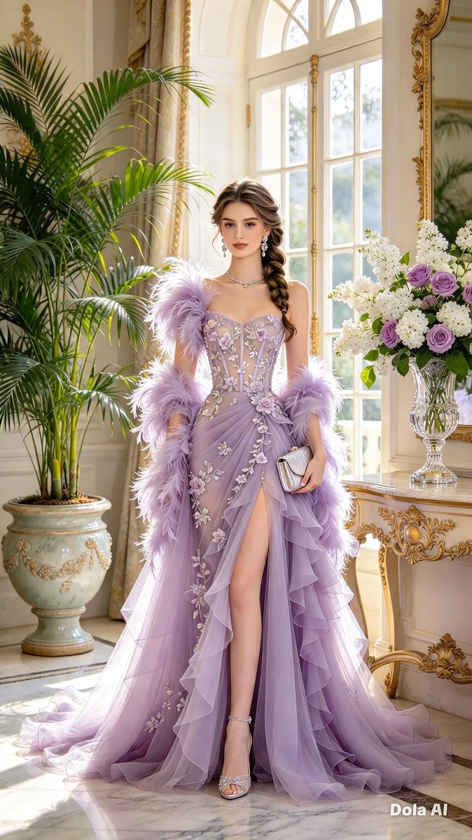 Lavender Tulle Gown in a Romantic Luxury Interior