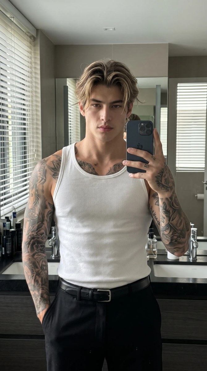 Athletic Young Man’s Bathroom Mirror Selfie