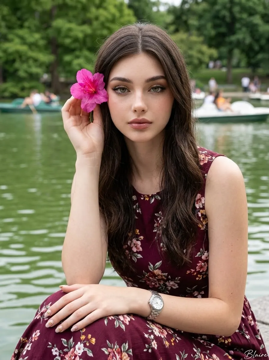 Lakeside Portrait with a Pink Flower output 1