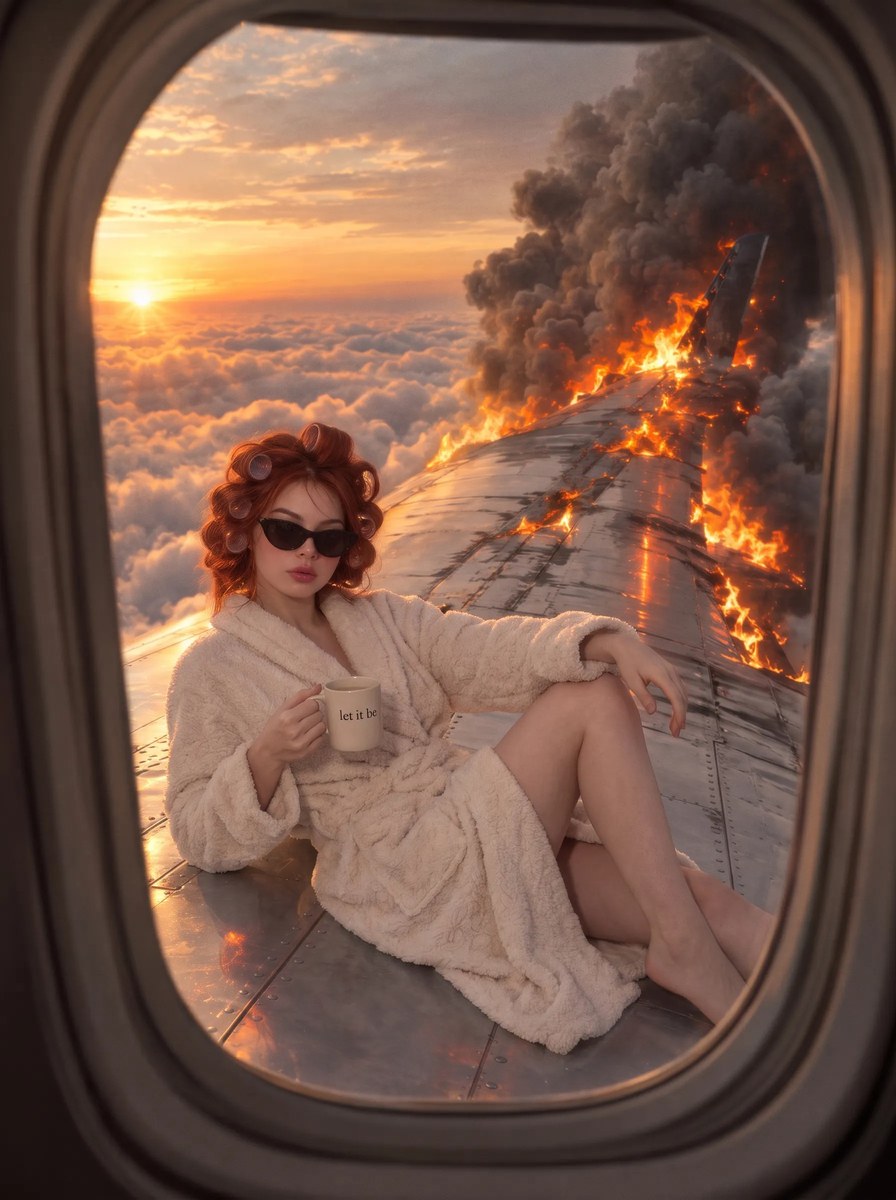 Calm Coffee on a Burning Airplane Wing output 3