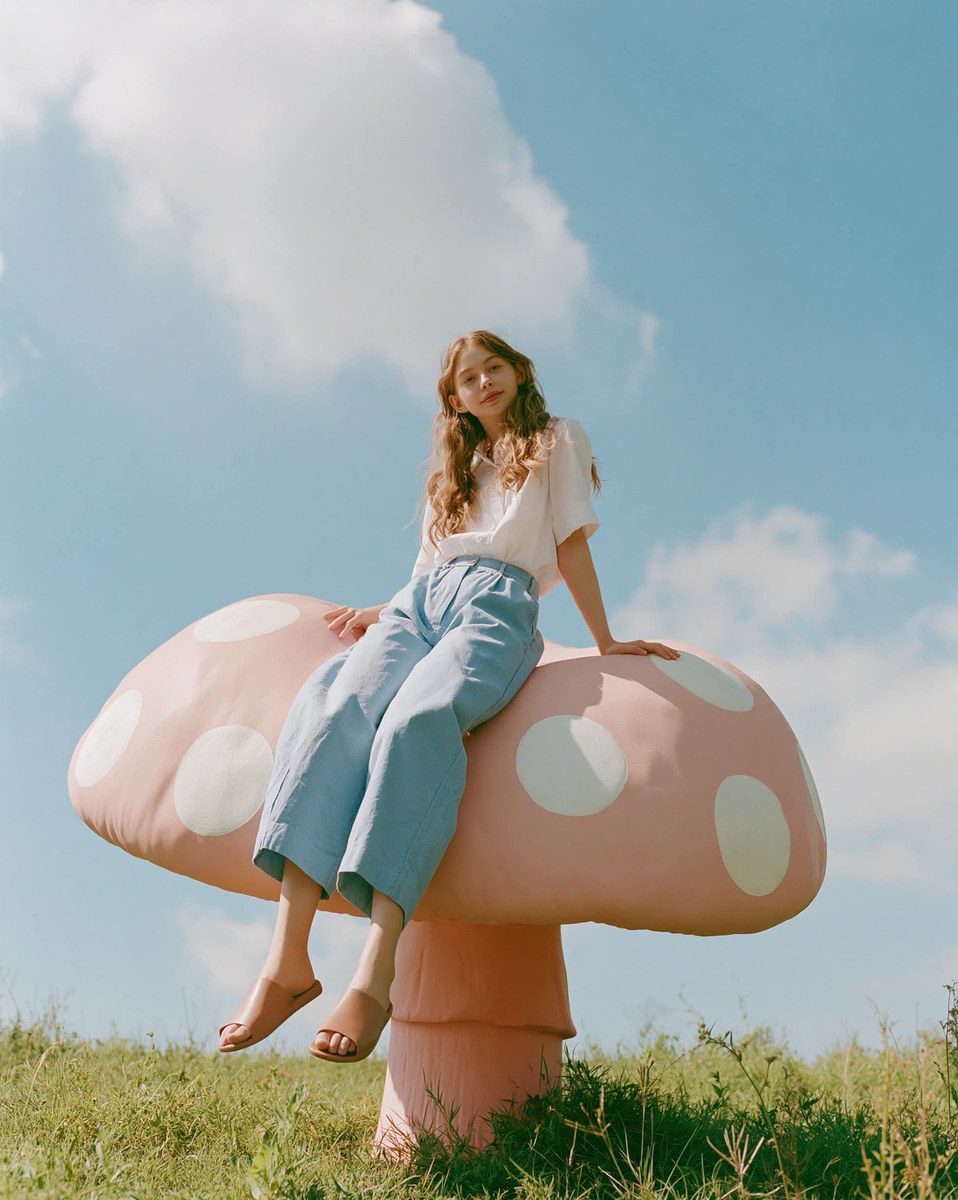 Pink Mushroom Meadow Fashion Editorial