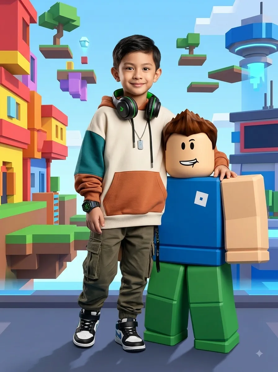 Photorealistic Portrait in a Roblox-Inspired World output 3