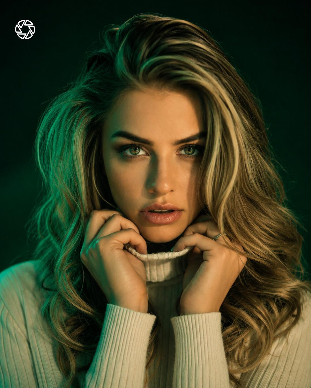 Cinematic Emerald Studio Portrait output 1