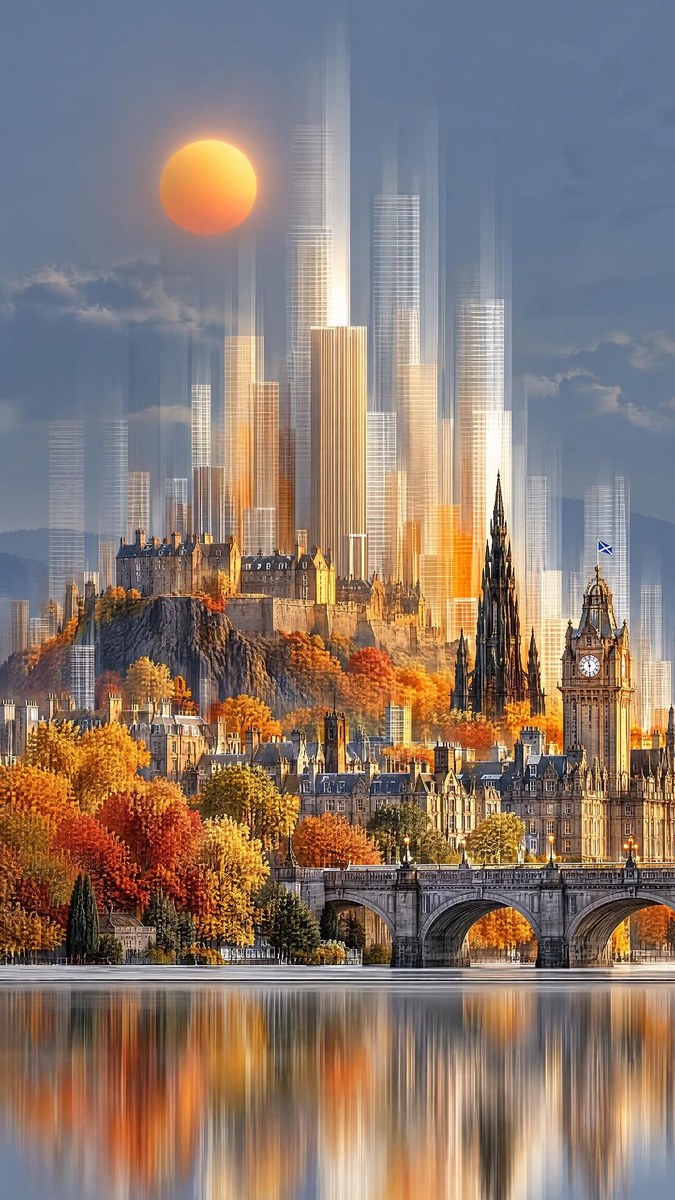 Autumn Cityscape in Double Exposure