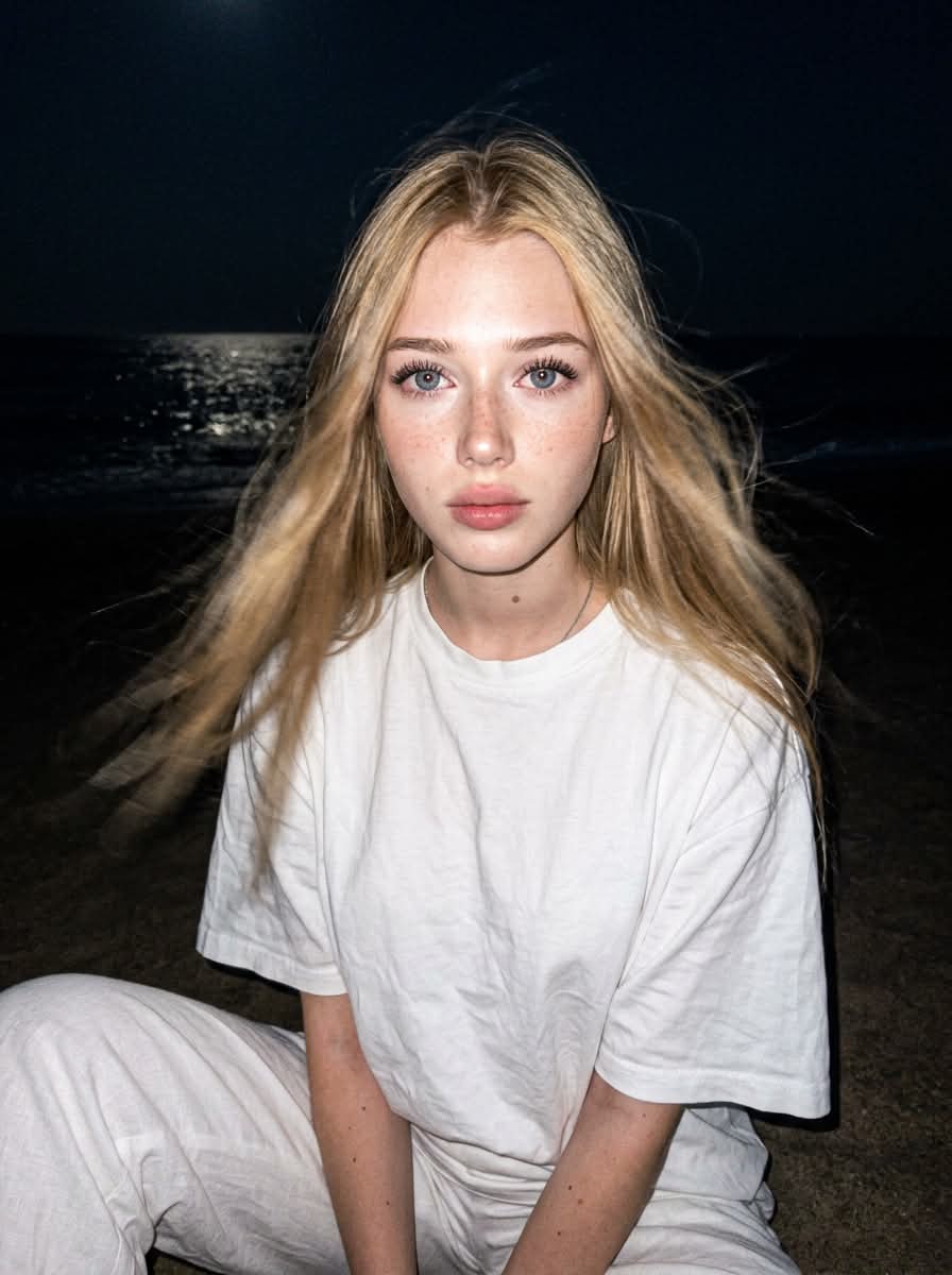 Candid Night-Beach Flash Portrait