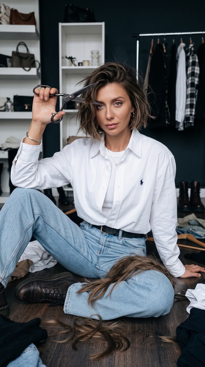Dark Fashion Portrait with a Dramatic Bob Haircut