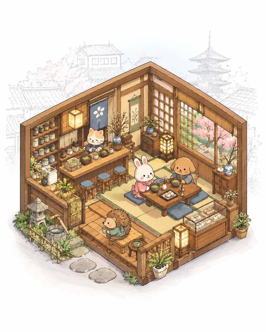 Isometric Local Café Dollhouse Illustration