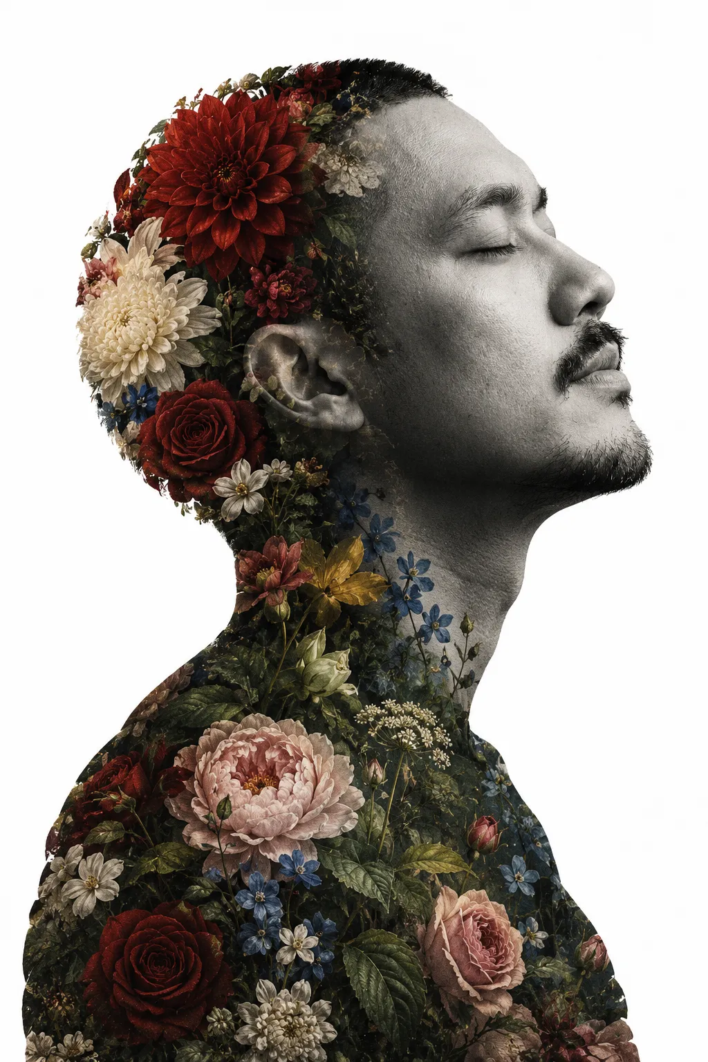 Serene Botanical Double-Exposure Portrait output 1