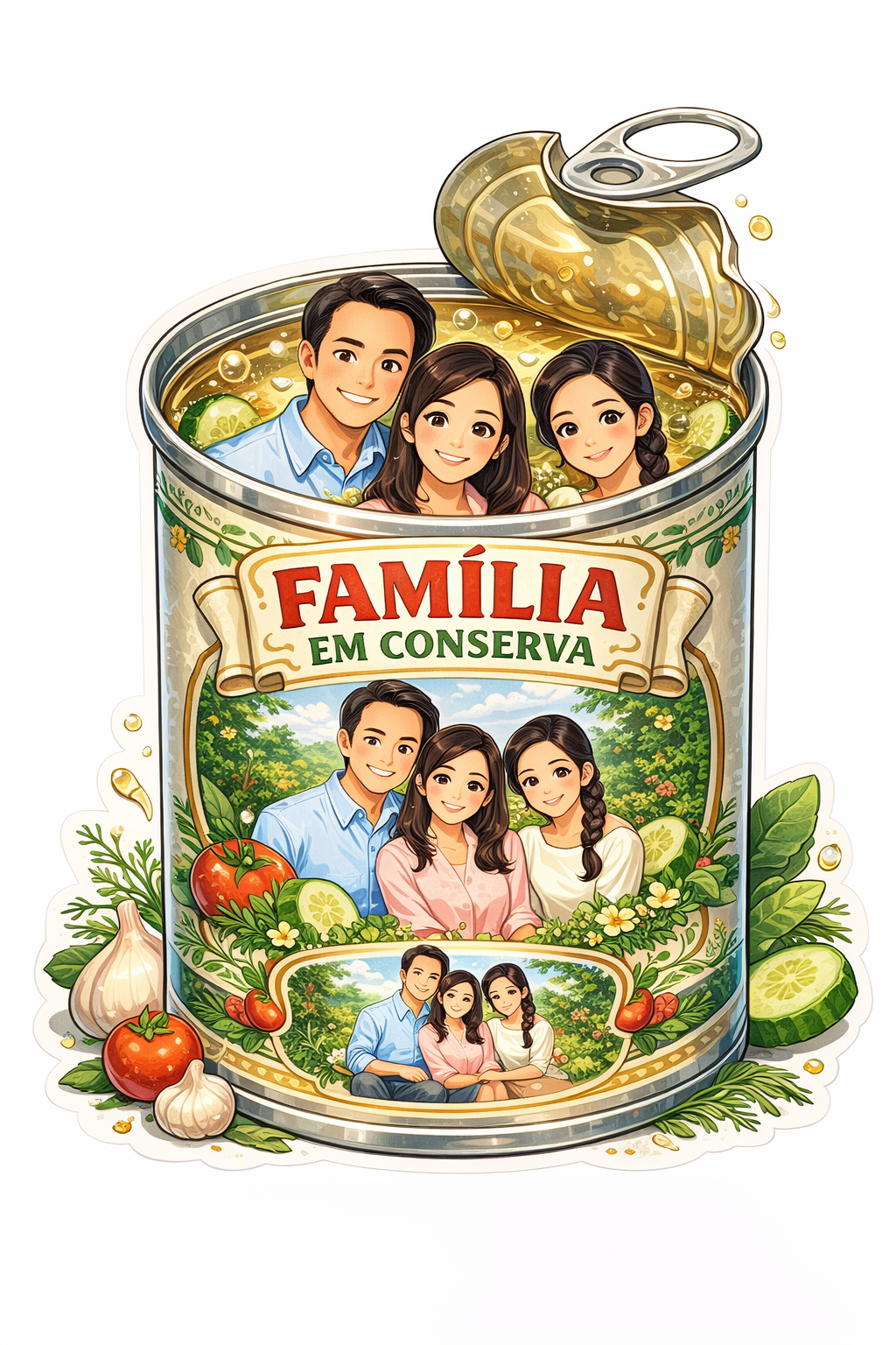Create a Cartoon Family-in-a-Can Label Illustration