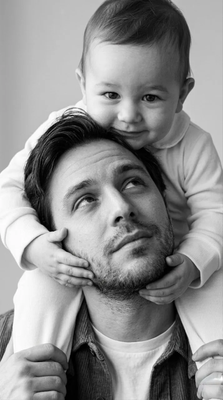 Father and Nine-Month-Old Son Knitted-Clothing Portrait