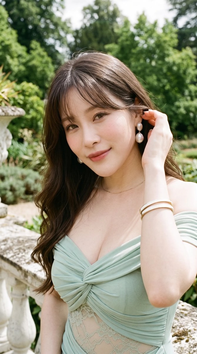 Sage Green Dress Portrait in a European Garden output 2