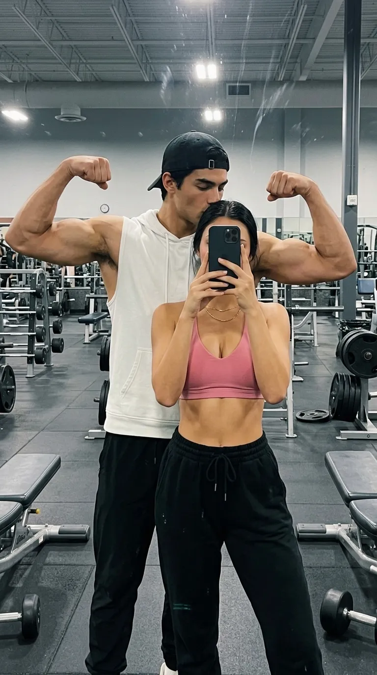 Photorealistic Couple Gym Mirror Selfie