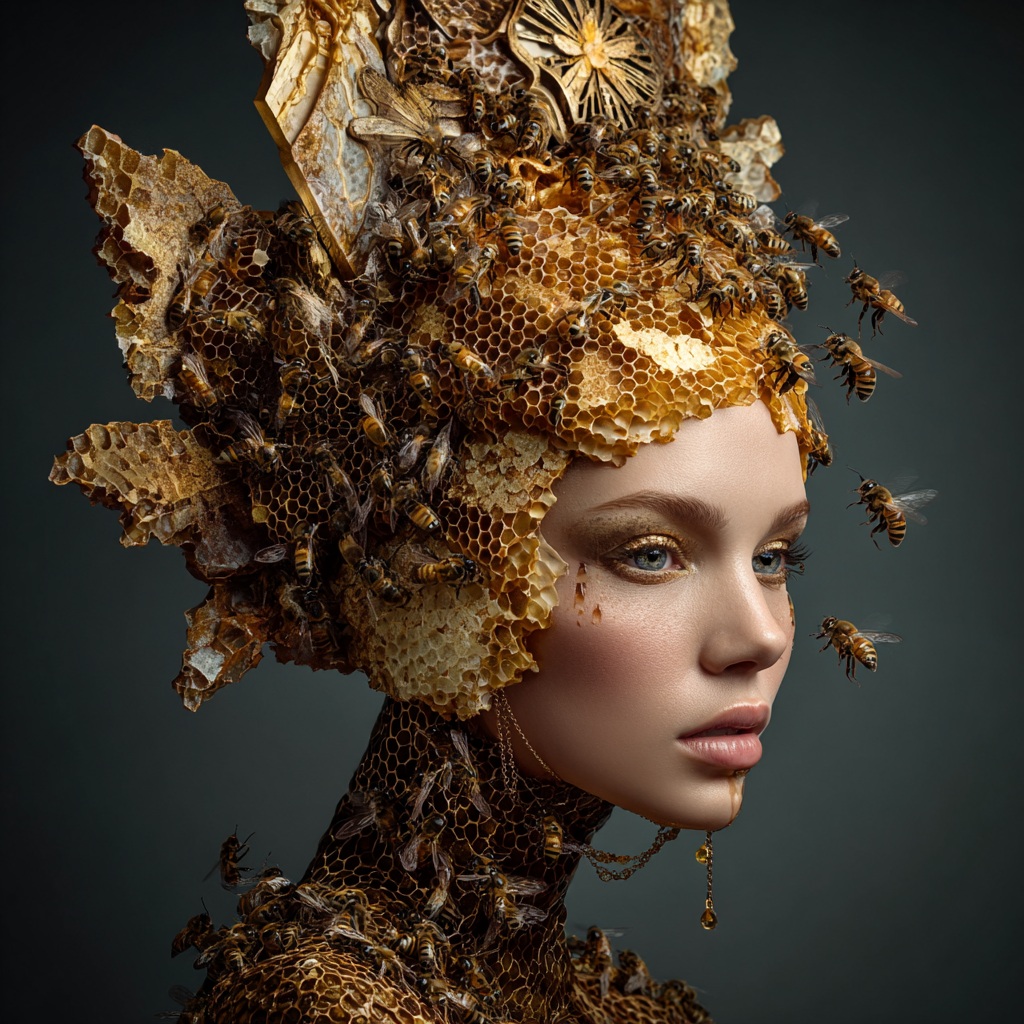 High-Fashion Honeycomb Headdress Portrait output 3