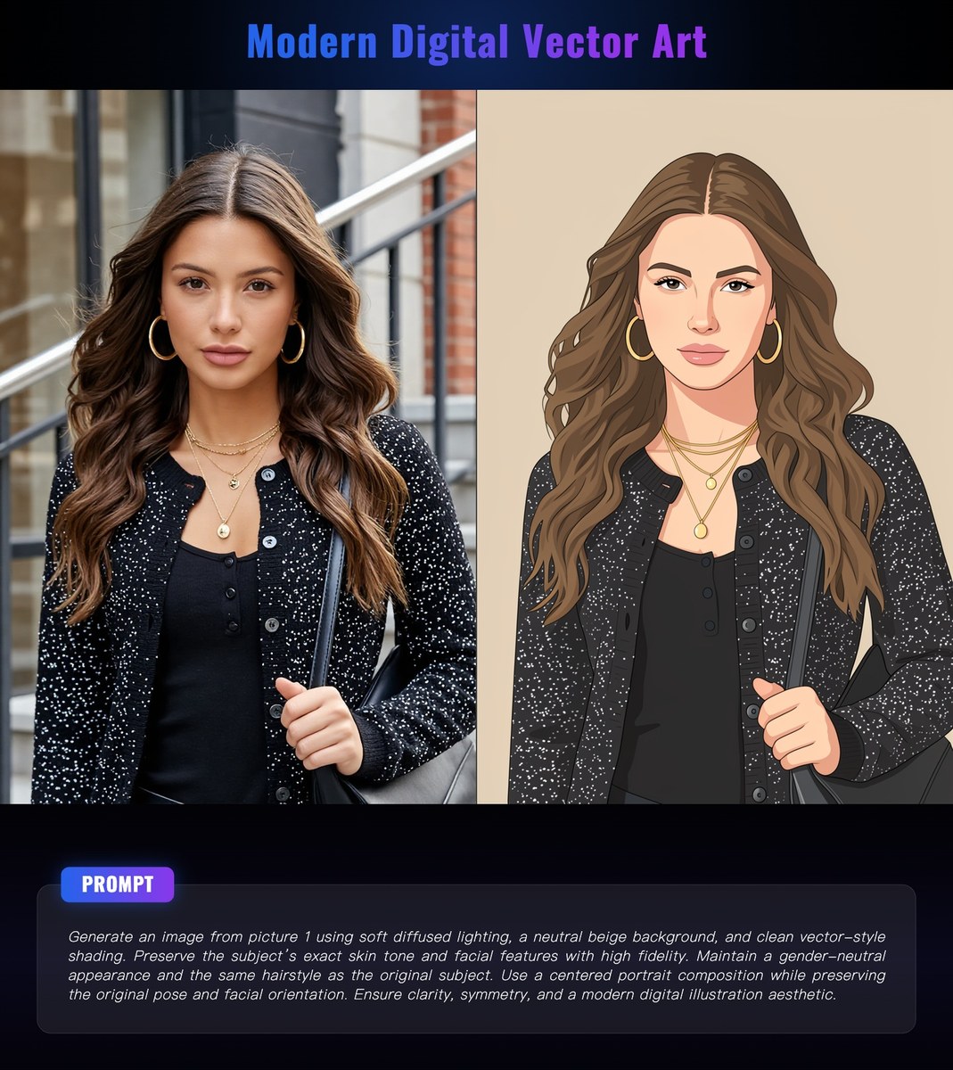 Modern Vector-Style Portrait from a Reference Image output 1