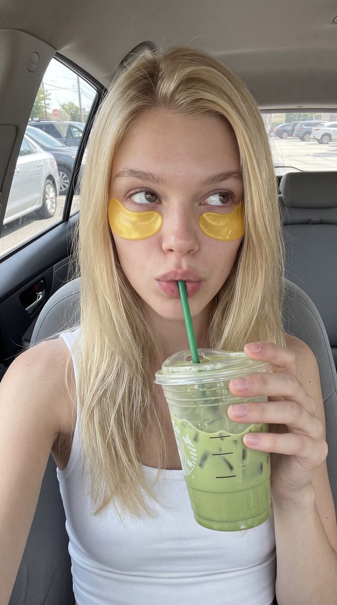 Candid Car Selfie with Iced Matcha output 3