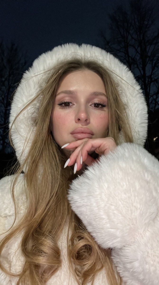 Cold-Blue Nighttime Fur-Coat Selfie output 2