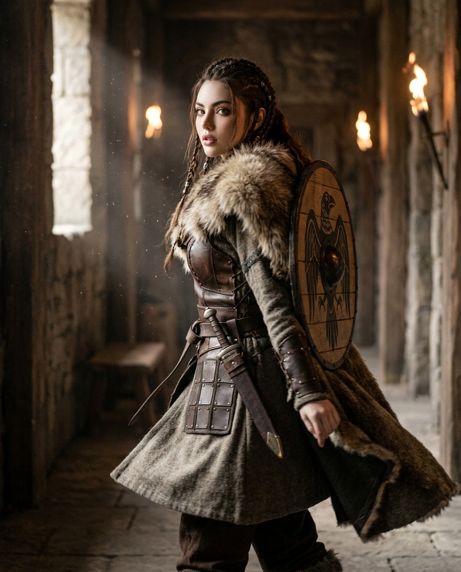 Photorealistic Nordic Shieldmaiden Editorial Portrait output 5