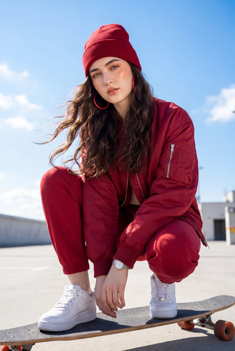 Crimson Streetwear Skateboard Fashion Editorial