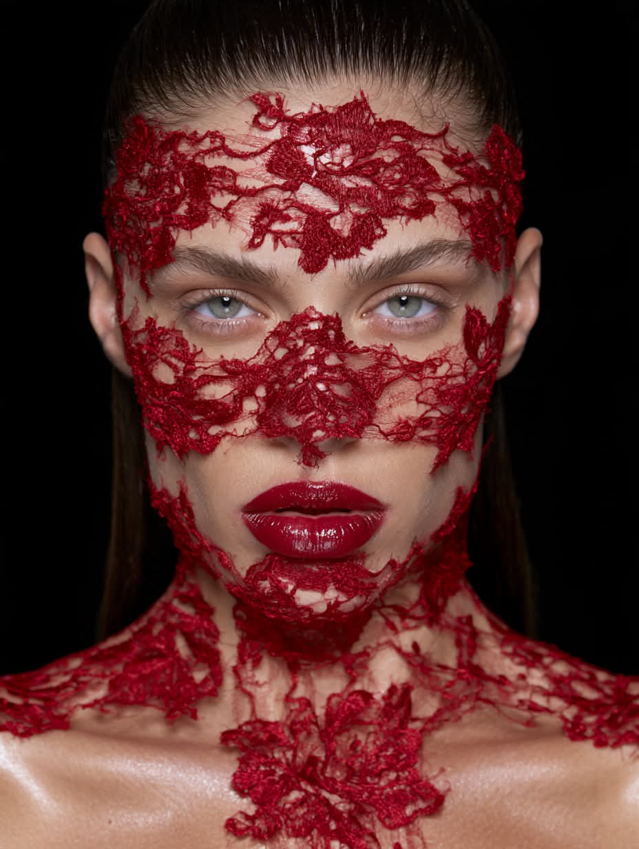 Crimson Lace Couture Beauty Portrait output 3