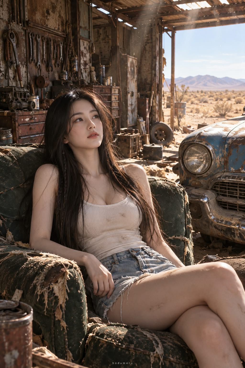 Quiet Pause in an Abandoned Desert Garage