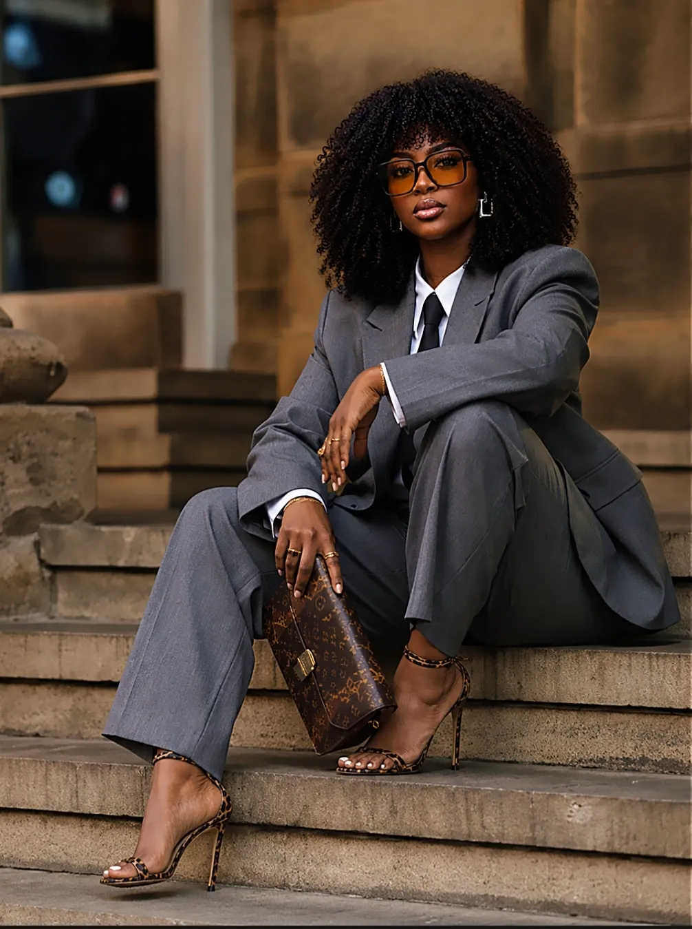 Luxury Fashion Editorial Portrait on Stone Steps