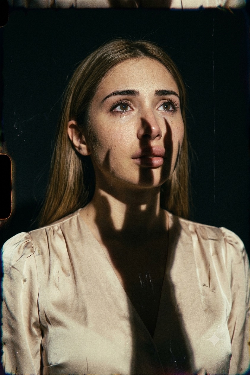 Vintage Horror Portrait with a Clawed Shadow