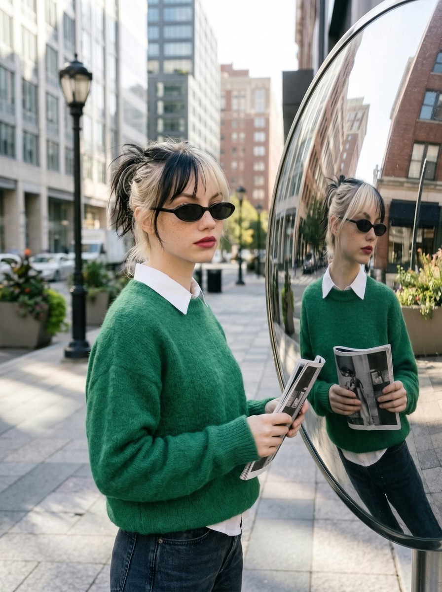 Street-Style Portrait Beside a Curved Mirror output 6