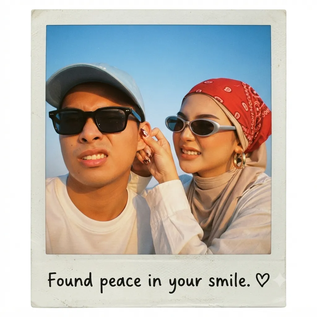 Golden-Hour Couple Selfie in a Vintage Polaroid Frame output 7
