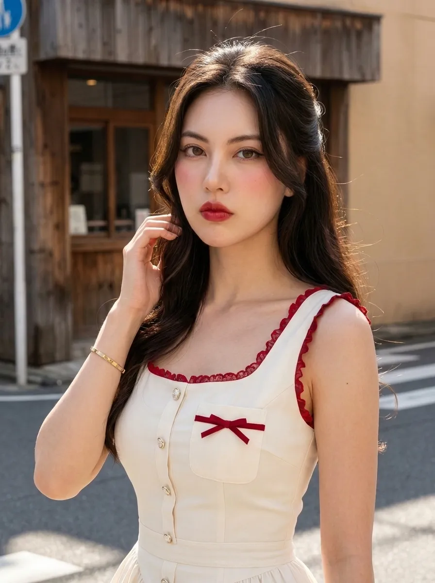 Sunlit Street Fashion Portrait in an Ivory Mini Dress output 6
