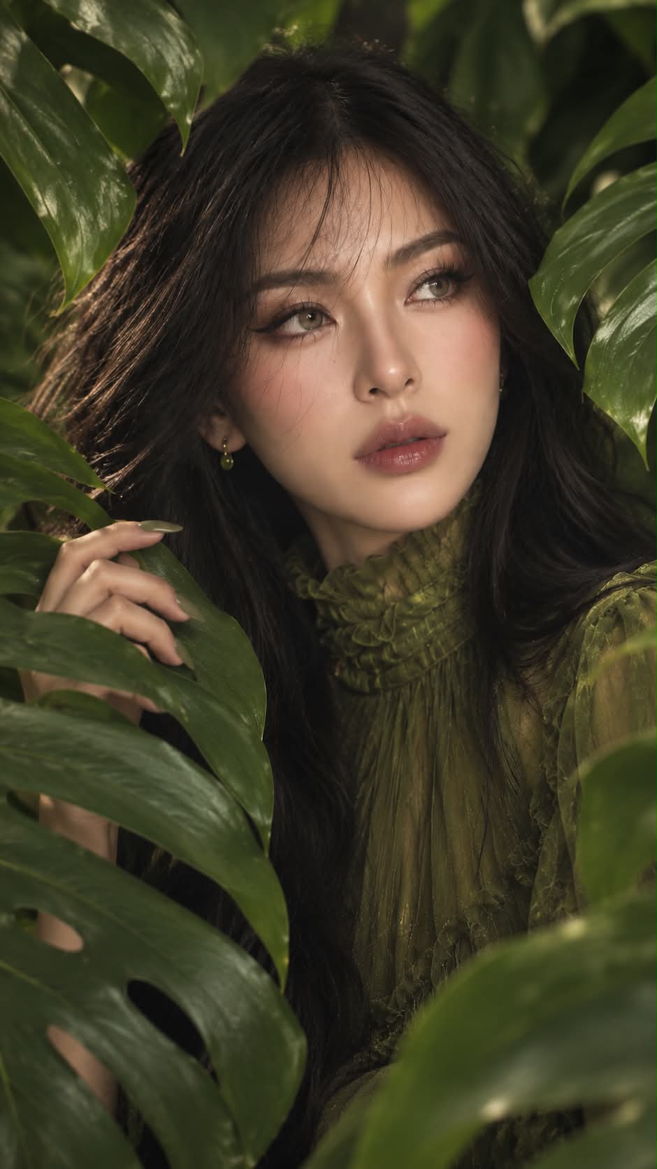 Moss-Green Editorial Portrait Among Tropical Leaves output 6