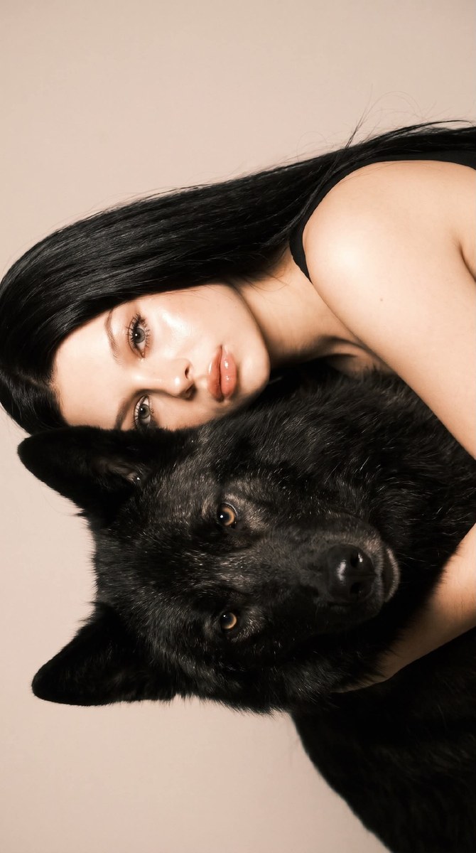 Gothic Black-and-White Portrait with a Wolf output 2