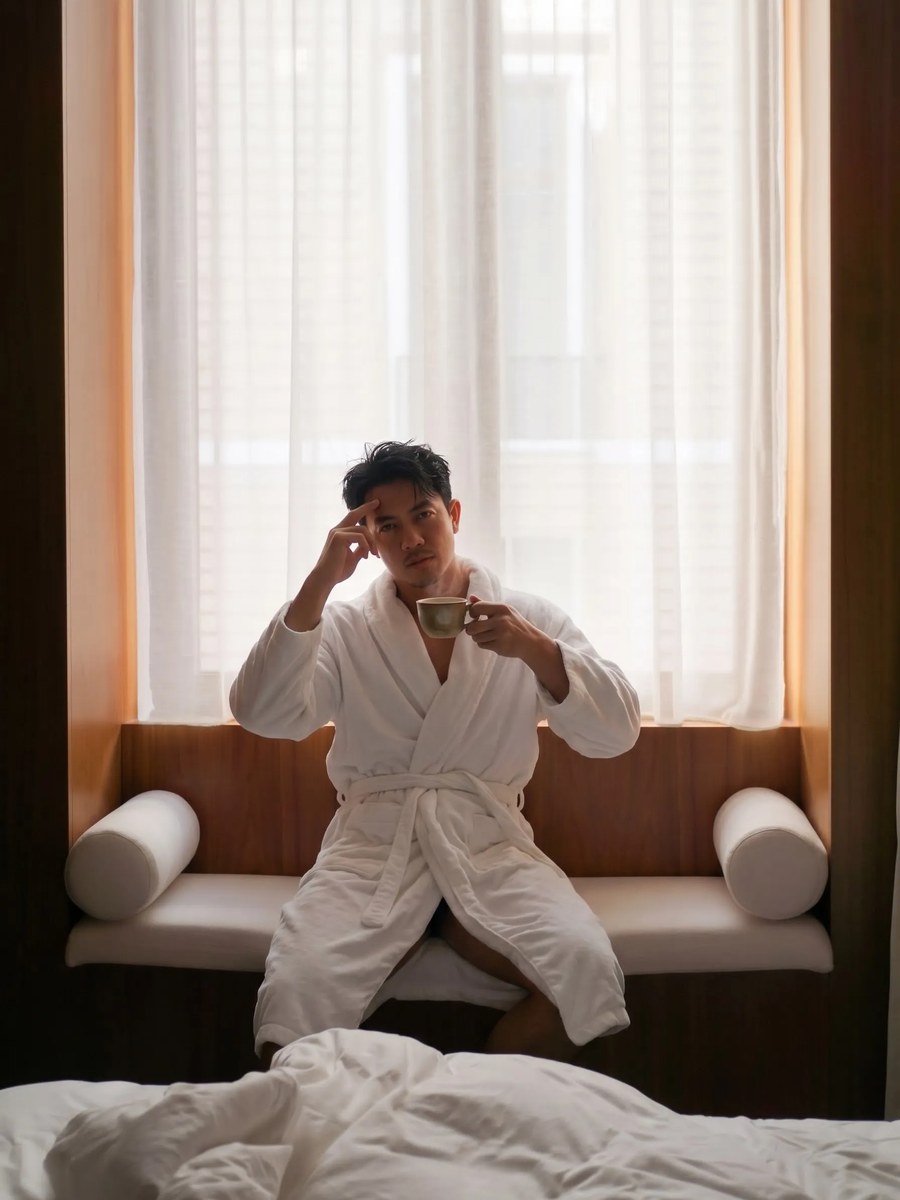Cozy Morning Portrait of a Man in a Bathrobe