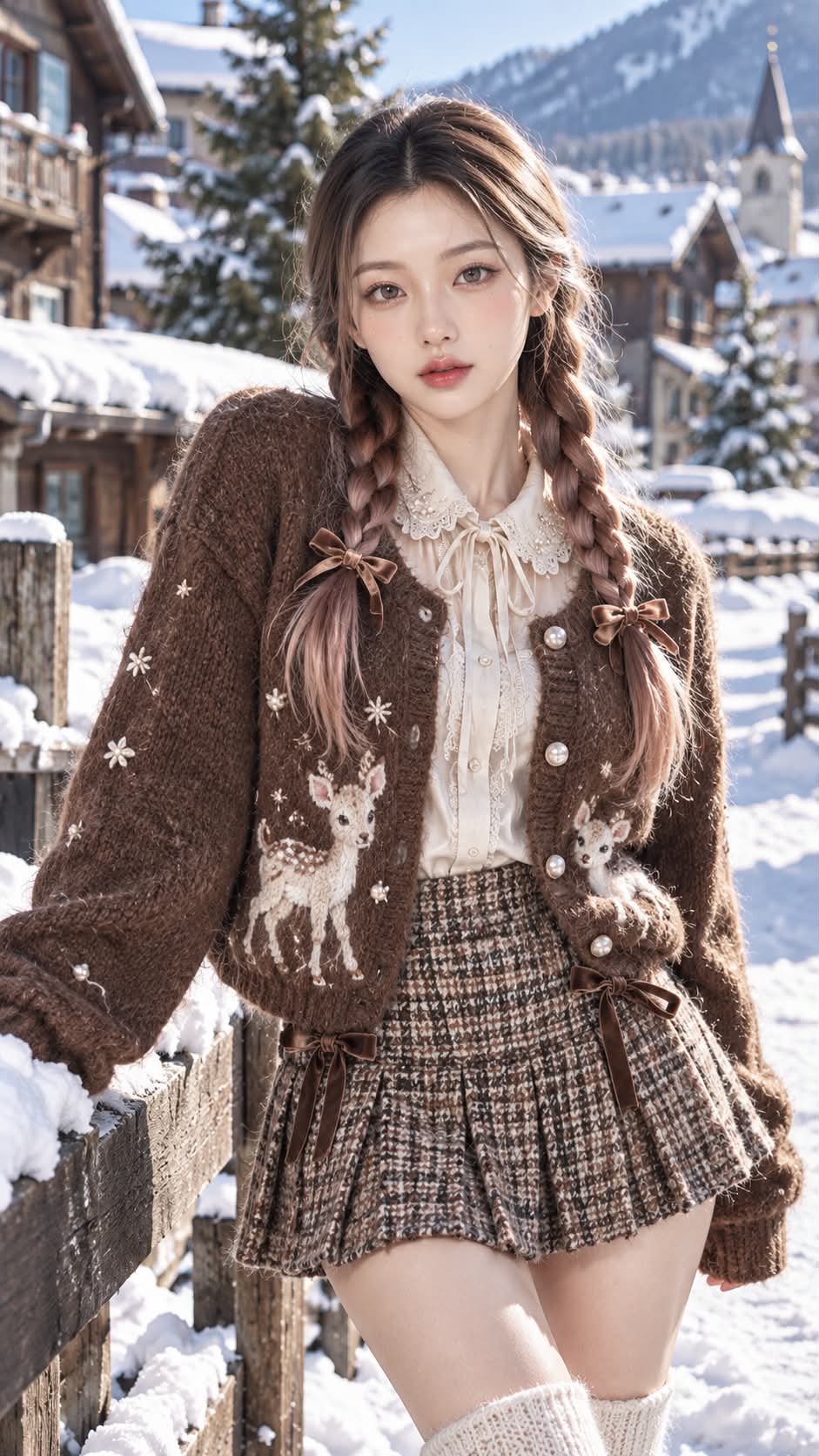 Japanese Winter Fashion in a Snowy Village