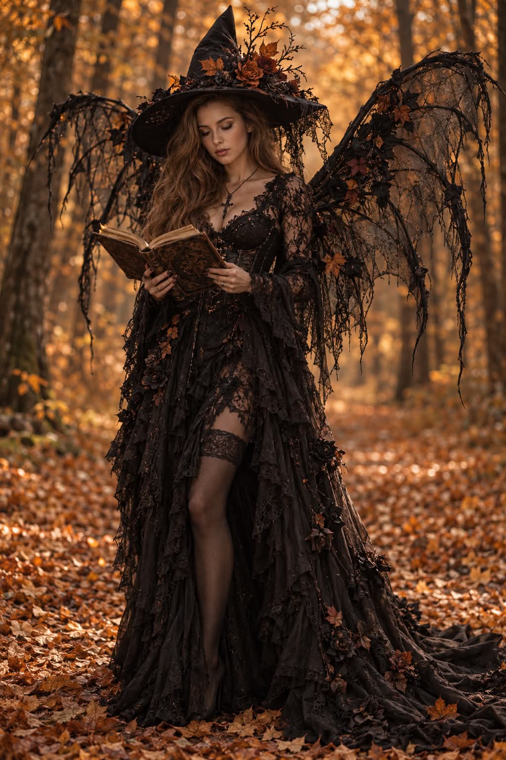 Gothic Witch in an Autumn Forest