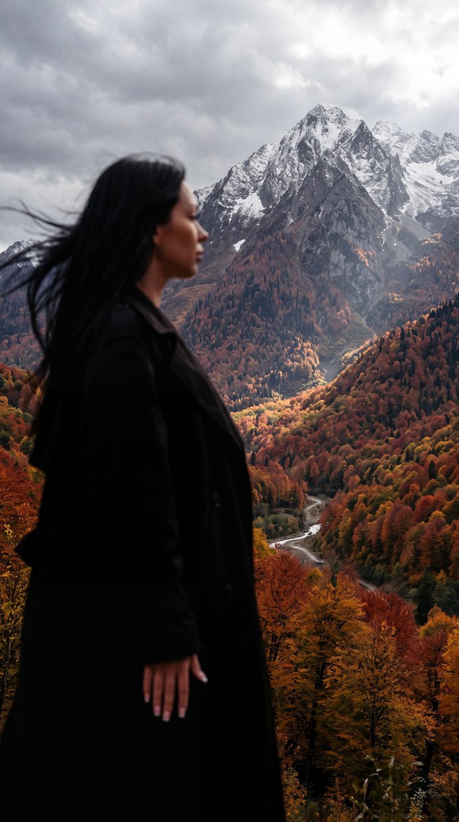 Autumn Mountain Portrait with a Blurred Figure