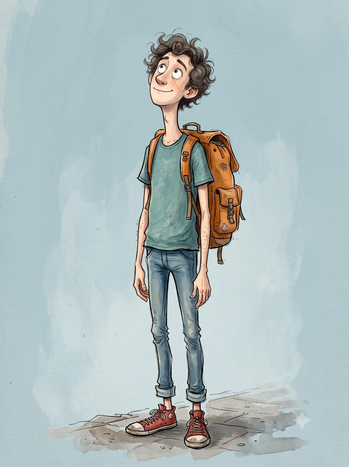 Whimsical Lanky Backpacker Illustration